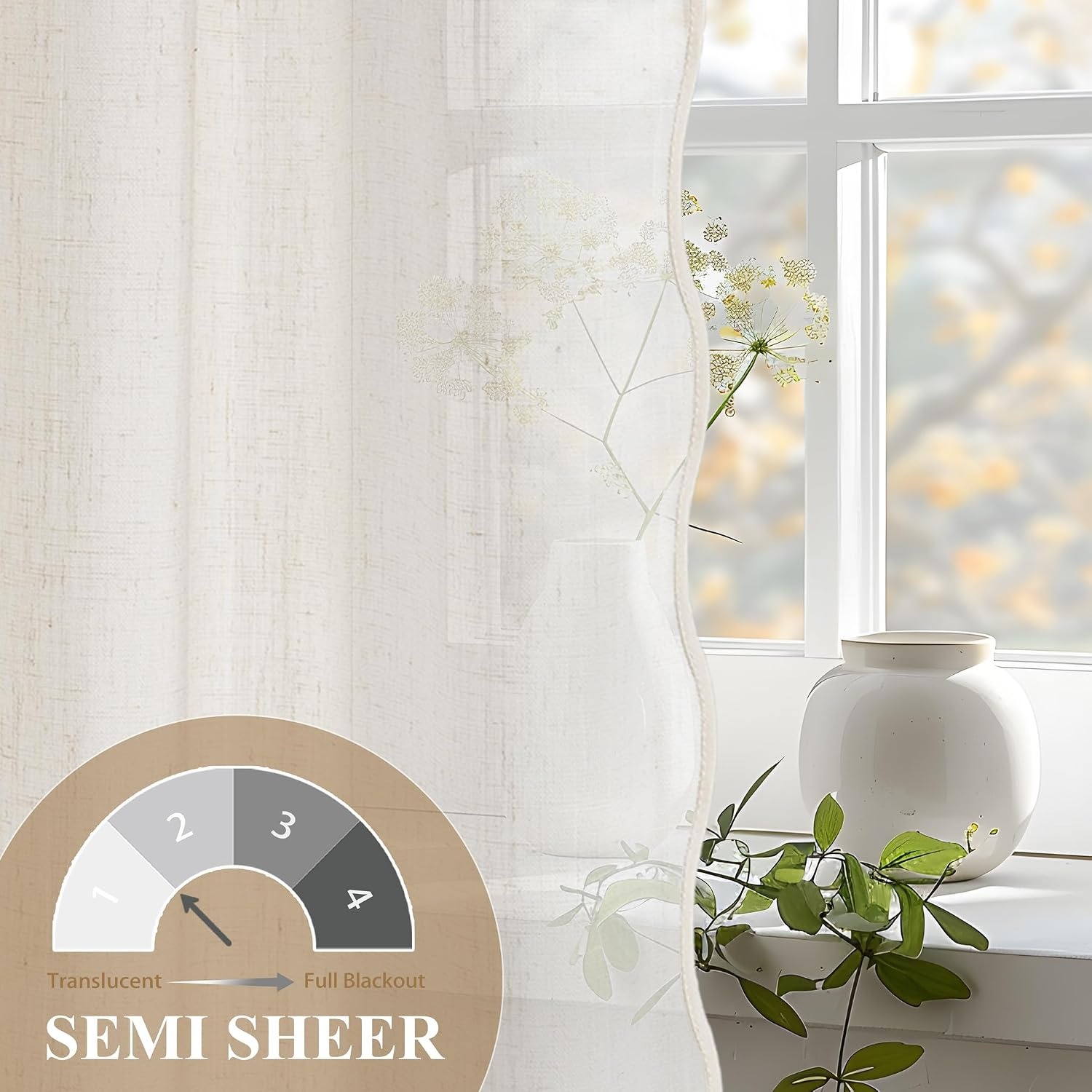 image:imageDriftAway Semi Sheer Scalloped Edge White Coastal Beach Window Curtains for Living Room Bedroom 2 Panels Rod Pocket Each Size 52 Inch by 90 Inch PinkLinen Taupe