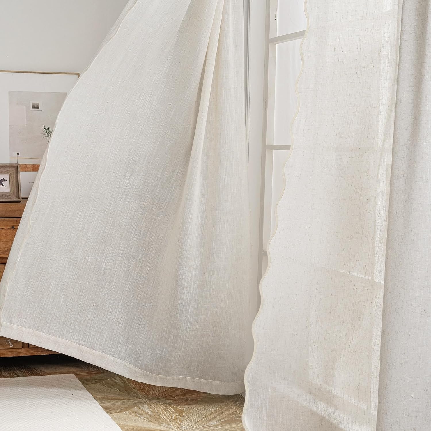 image:imageDriftAway Semi Sheer Scalloped Edge White Coastal Beach Window Curtains for Living Room Bedroom 2 Panels Rod Pocket Each Size 52 Inch by 90 Inch PinkLinen Taupe