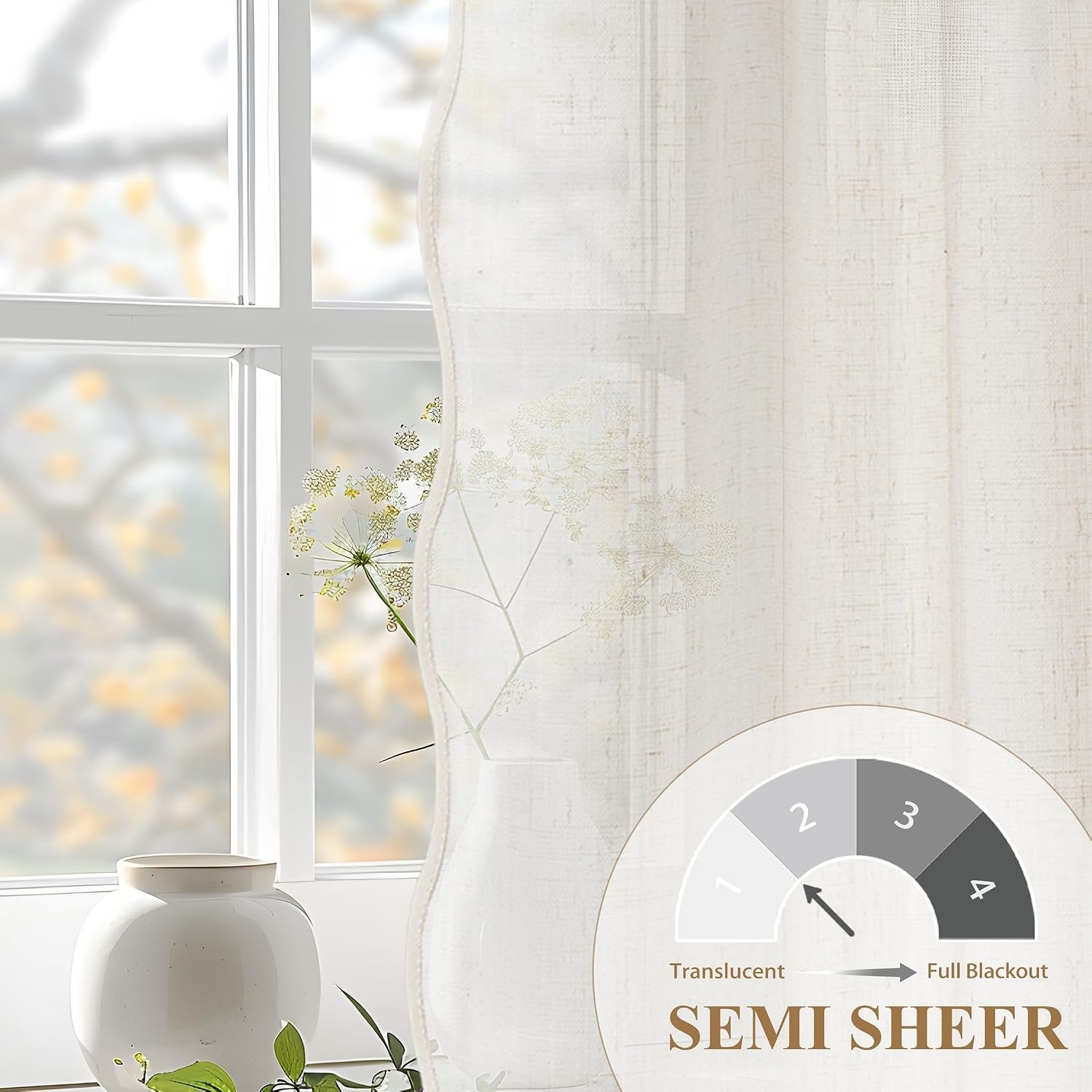 image:imageDriftAway Semi Sheer Scalloped Edge White Coastal Beach Window Curtains for Living Room Bedroom 2 Panels Rod Pocket Each Size 52 Inch by 90 Inch PinkLinen Taupe