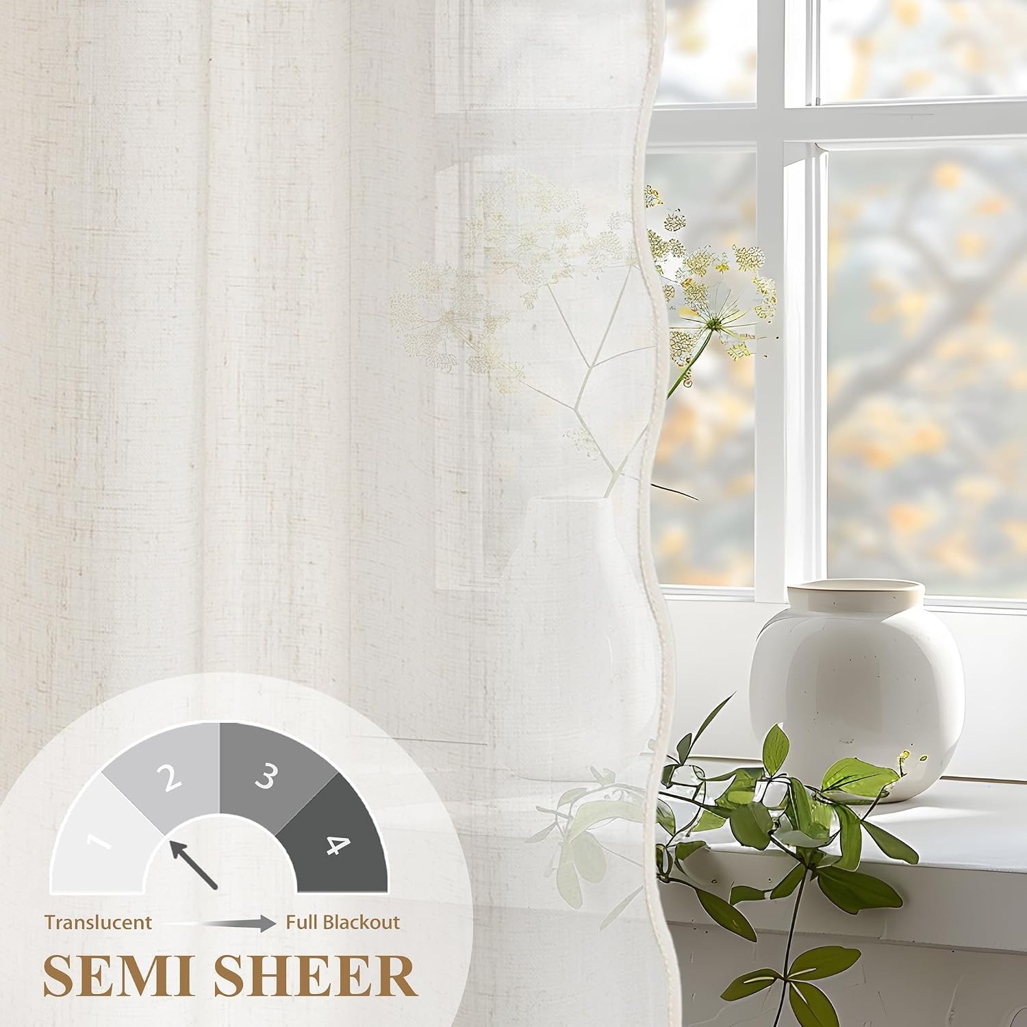 image:imageDriftAway Semi Sheer Scalloped Edge White Coastal Beach Window Curtains for Living Room Bedroom 2 Panels Rod Pocket Each Size 52 Inch by 90 Inch PinkLinen Taupe