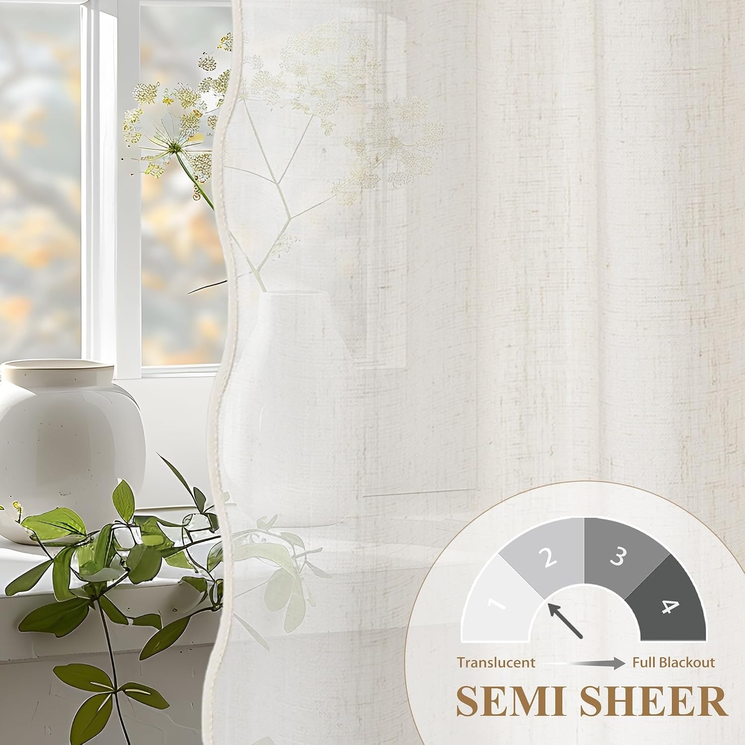 image:imageDriftAway Semi Sheer Scalloped Edge White Coastal Beach Window Curtains for Living Room Bedroom 2 Panels Rod Pocket Each Size 52 Inch by 90 Inch PinkLinen Taupe