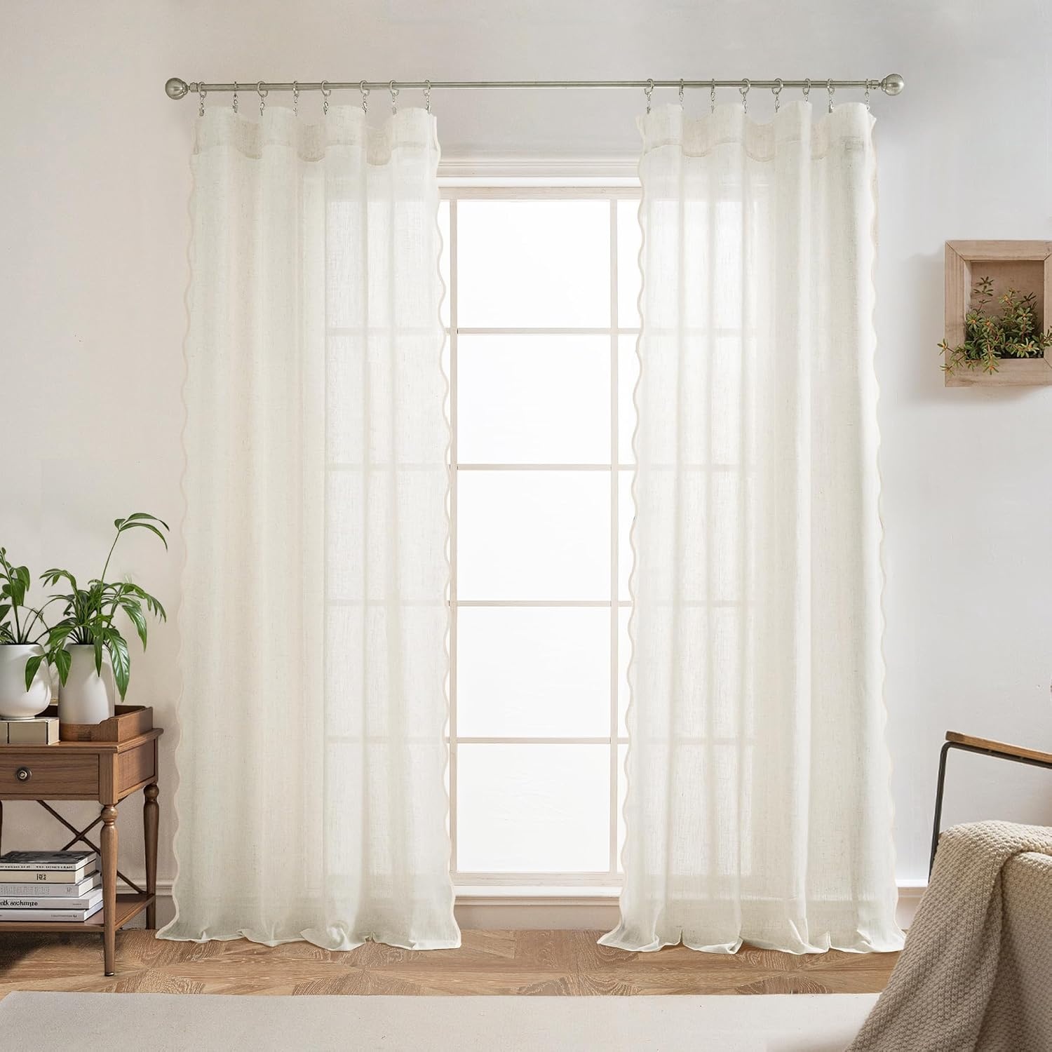 image:imageDriftAway Semi Sheer Scalloped Edge White Coastal Beach Window Curtains for Living Room Bedroom 2 Panels Rod Pocket Each Size 52 Inch by 90 Inch PinkLinen Taupe