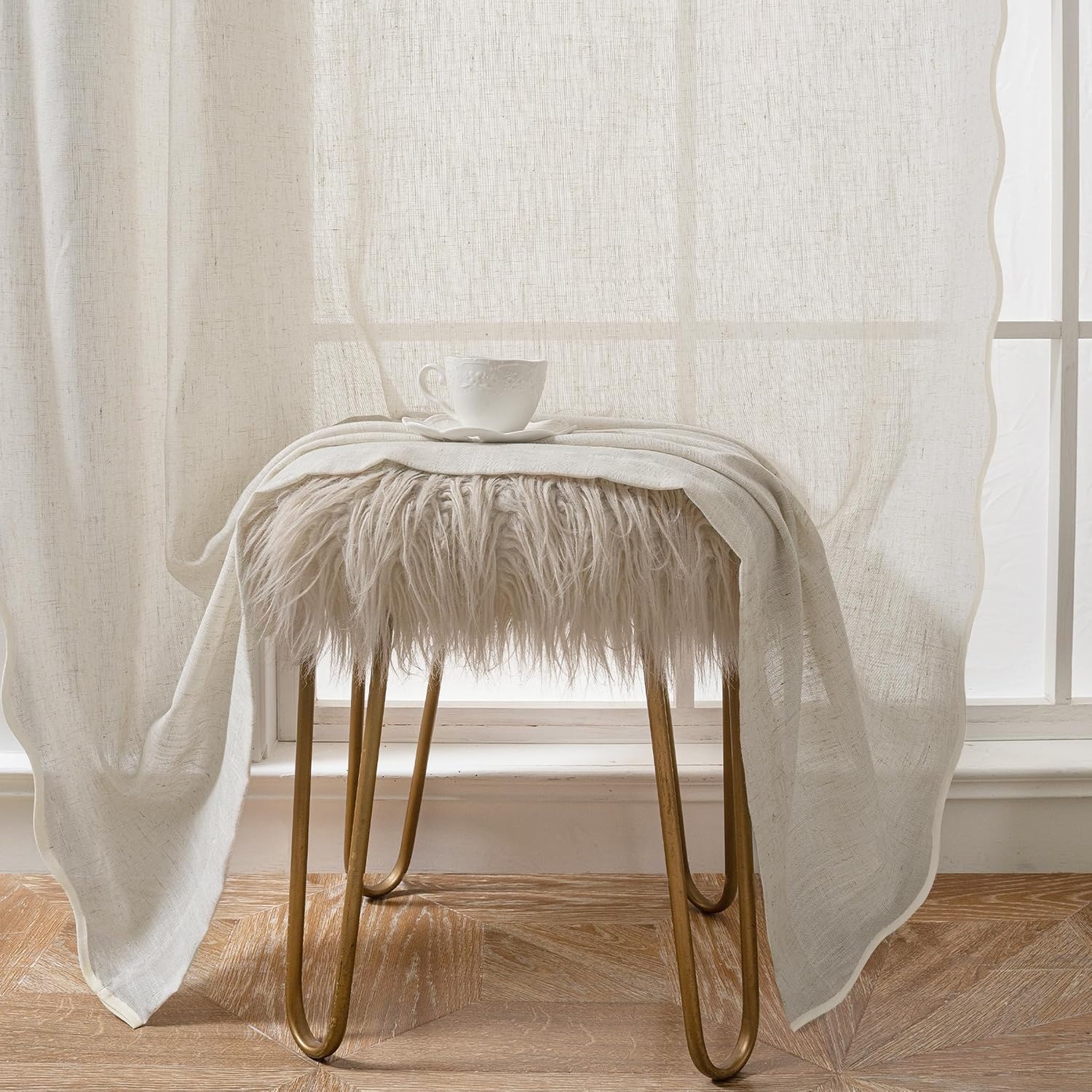image:imageDriftAway Semi Sheer Scalloped Edge White Coastal Beach Window Curtains for Living Room Bedroom 2 Panels Rod Pocket Each Size 52 Inch by 90 Inch PinkLinen Taupe