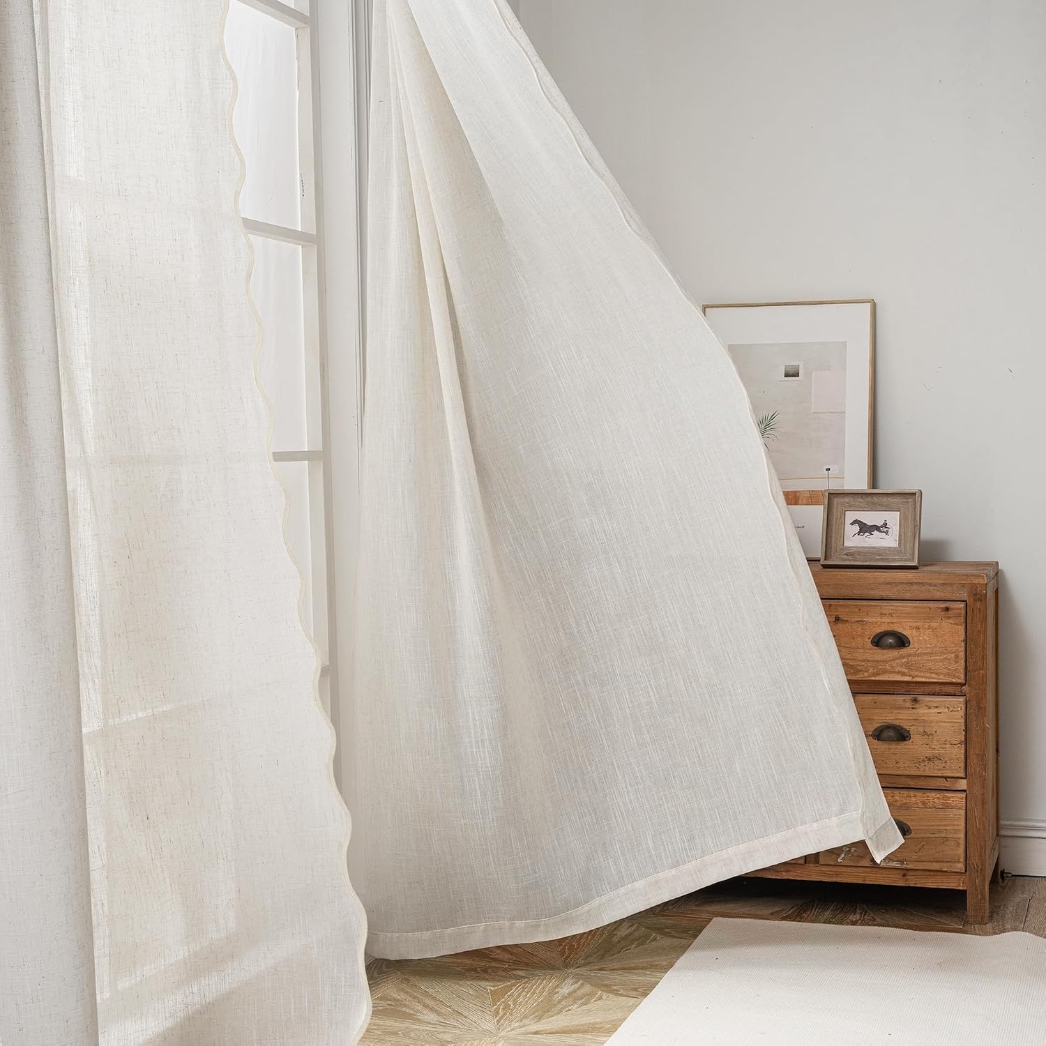image:imageDriftAway Semi Sheer Scalloped Edge White Coastal Beach Window Curtains for Living Room Bedroom 2 Panels Rod Pocket Each Size 52 Inch by 90 Inch PinkLinen Taupe
