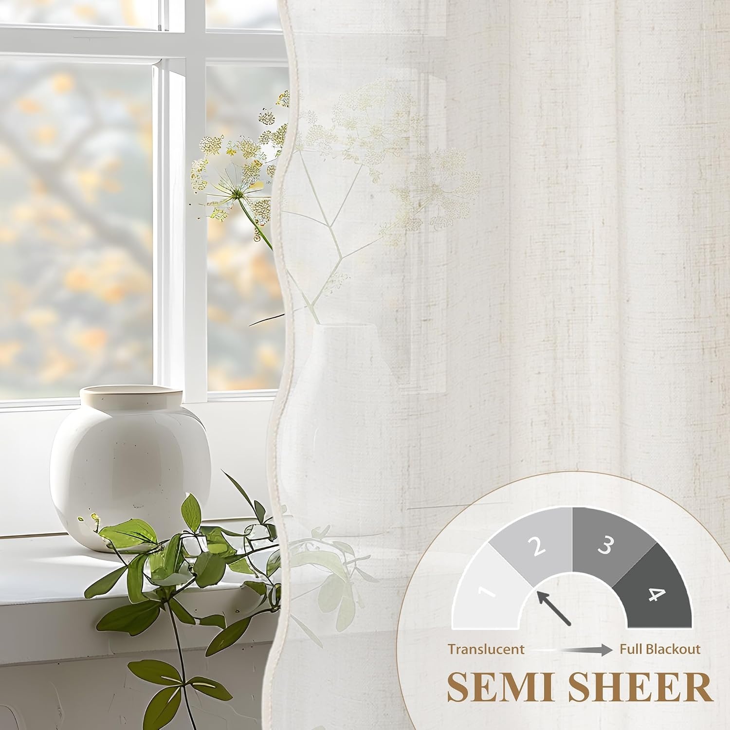 image:imageDriftAway Semi Sheer Scalloped Edge White Coastal Beach Window Curtains for Living Room Bedroom 2 Panels Rod Pocket Each Size 52 Inch by 90 Inch PinkLinen Taupe