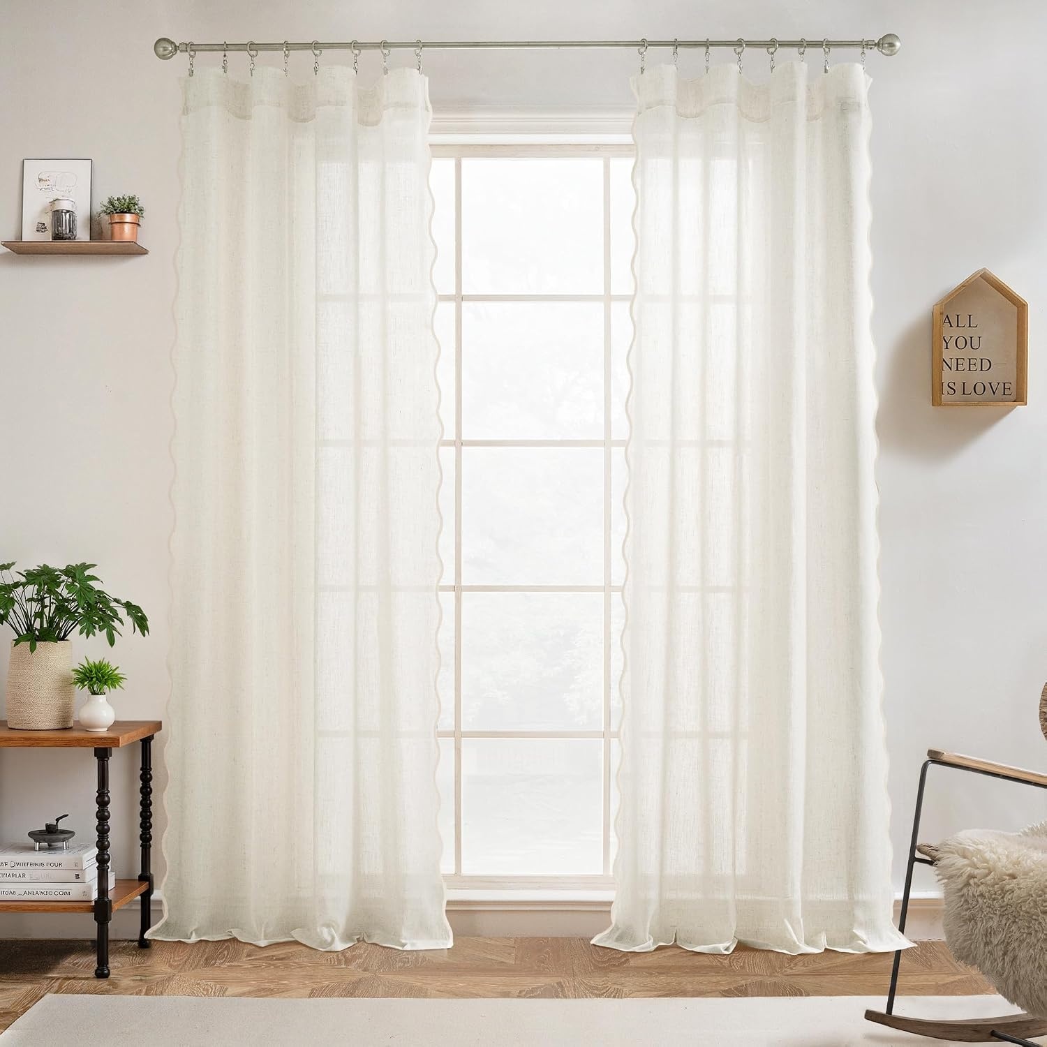 image:imageDriftAway Semi Sheer Scalloped Edge White Coastal Beach Window Curtains for Living Room Bedroom 2 Panels Rod Pocket Each Size 52 Inch by 90 Inch PinkLinen Taupe