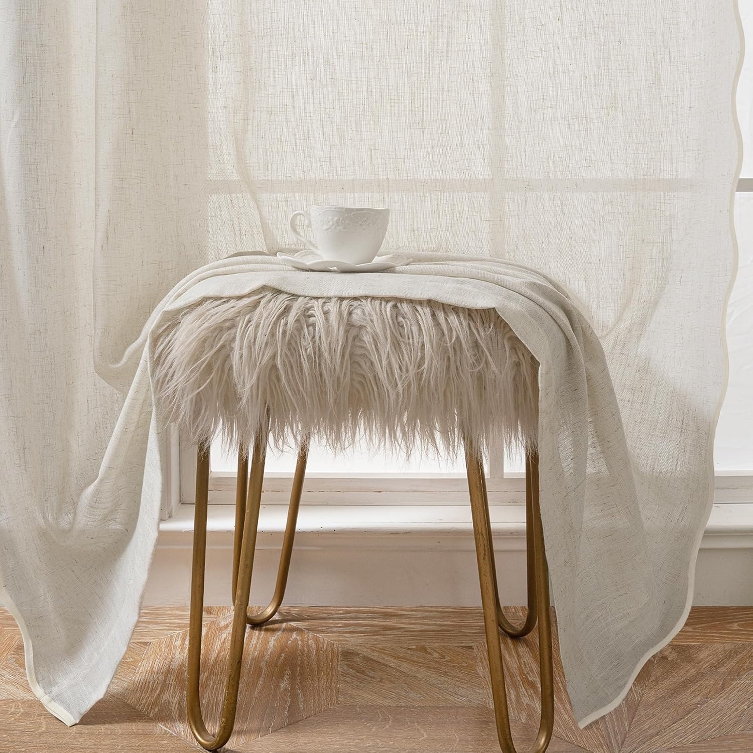 image:imageDriftAway Semi Sheer Scalloped Edge White Coastal Beach Window Curtains for Living Room Bedroom 2 Panels Rod Pocket Each Size 52 Inch by 90 Inch PinkLinen Taupe