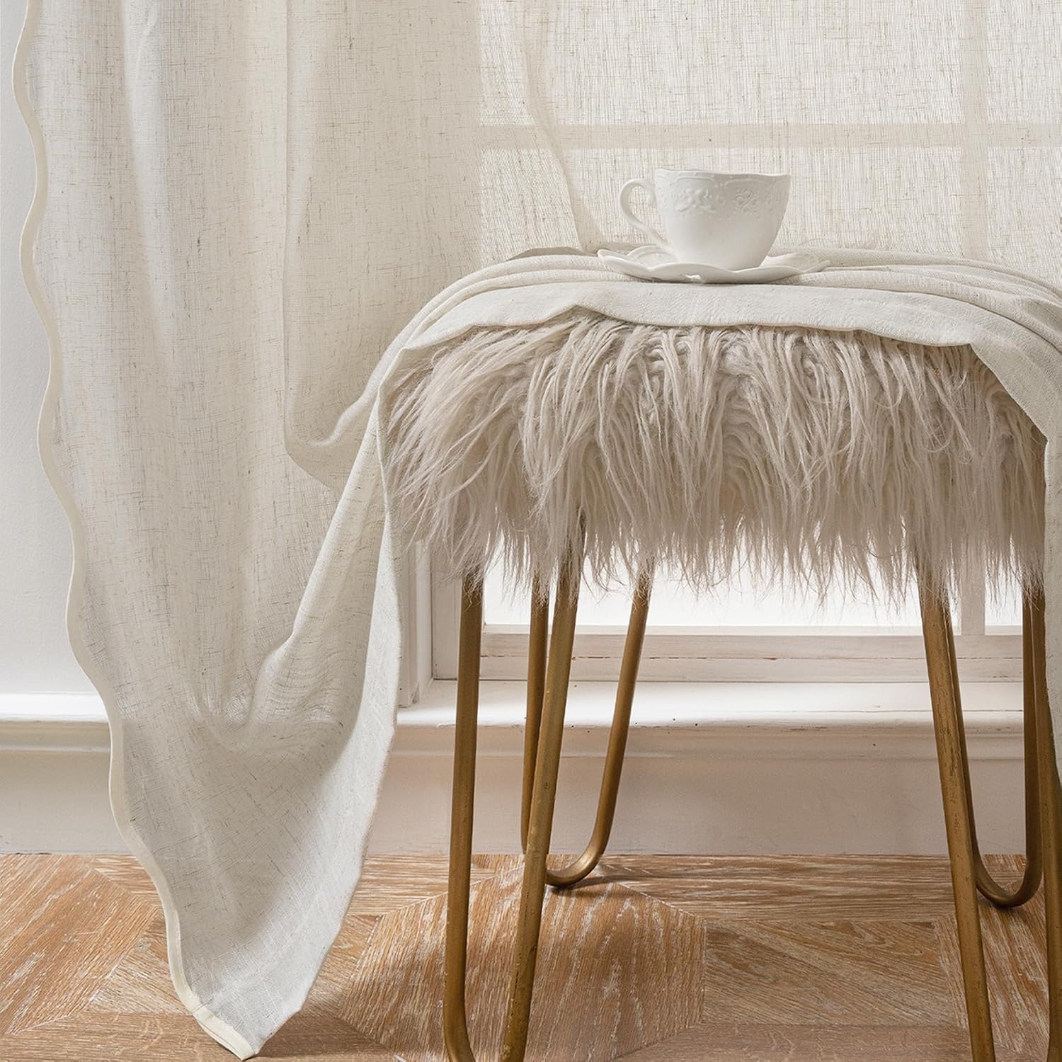 image:imageDriftAway Semi Sheer Scalloped Edge White Coastal Beach Window Curtains for Living Room Bedroom 2 Panels Rod Pocket Each Size 52 Inch by 90 Inch PinkLinen Taupe