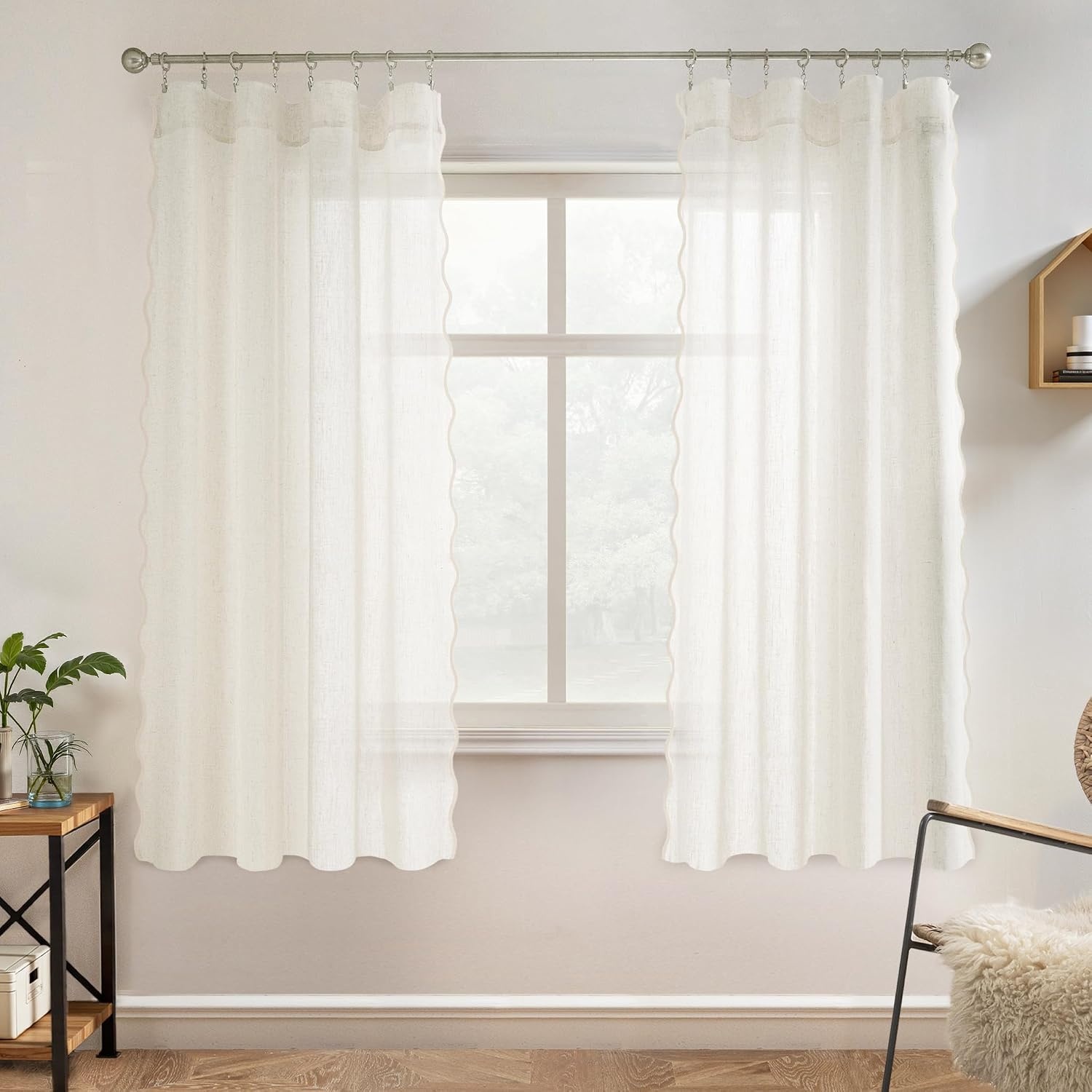 image:imageDriftAway Semi Sheer Scalloped Edge White Coastal Beach Window Curtains for Living Room Bedroom 2 Panels Rod Pocket Each Size 52 Inch by 90 Inch PinkLinen Taupe
