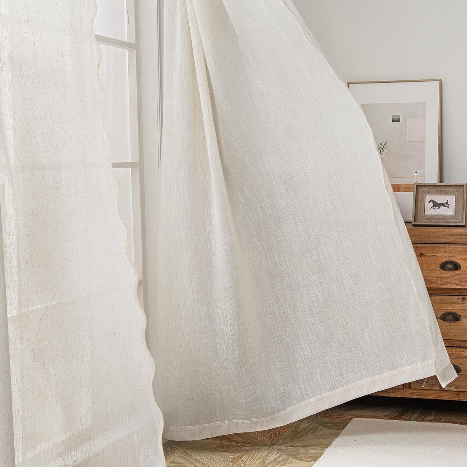 image:imageDriftAway Semi Sheer Scalloped Edge White Coastal Beach Window Curtains for Living Room Bedroom 2 Panels Rod Pocket Each Size 52 Inch by 90 Inch PinkLinen Taupe